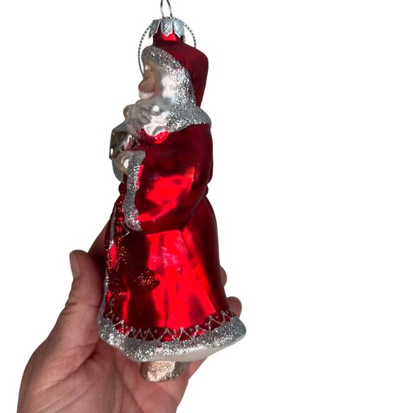 Vintage Blown Glass Santa Claus Ornament With Red Robe & Glitter Accents - Picture 2 of 6